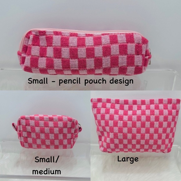 Makeup Tools: Sponge and Brush Set w/ Pink Checkered 3 pack pouches Bundle - Picture 3 of 10